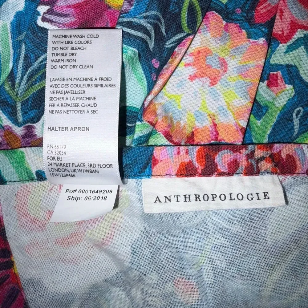 Anthropologie Bib Apron Womens One Size Halter Floral Embroidered Beaded Kitchen